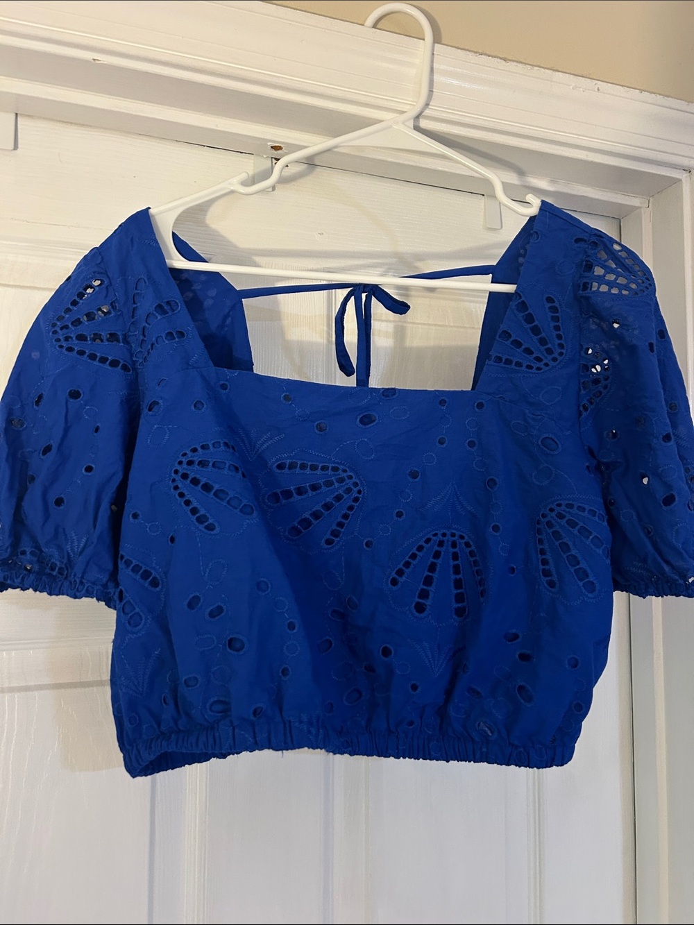 Loft Shell Women's Royal Blue Eyelet Square-Neck Crop Top with matching skirt